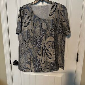 SHEIN Paisley Print Blouse - Navy and Beige